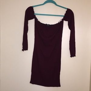 Ribbed Burgundy Off The Shoulder Dress